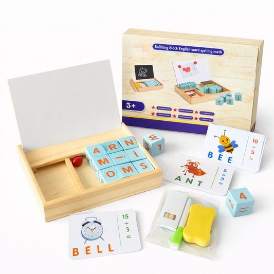 3-in-1 Kids Wooden Spelling & Math Learning Toy – Montessori Educational Board Game