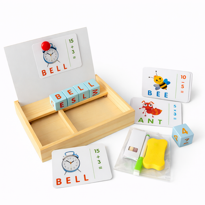 3-in-1 Kids Wooden Spelling & Math Learning Toy – Montessori Educational Board Game